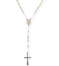 Habibi Jewels Collana Rosario in Acciaio da Uomo Donna Silver e Gold Grani Perline 4 mm Dorata Medaglietta Madonnina e Ciondolo Croce Idea Regalo Compleanno Laurea Onomastico Comunione