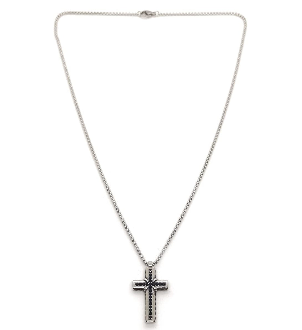 Habibi Jewels Collana Croce Acciaio Uomo Nera Catena a Maglia Veneziana Chiusura a Moschettone Idea Regalo Festa del Papà Compleanno Laurea
