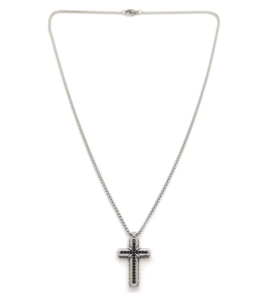 Habibi Jewels Collana Croce Acciaio Uomo Nera Catena a Maglia Veneziana Chiusura a Moschettone Idea Regalo Festa del Papà Compleanno Laurea