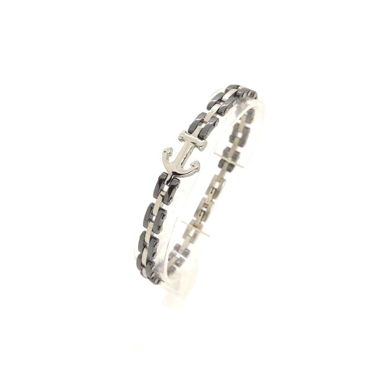 Habibi Jewels Bracciale Ancora Uomo Acciaio e ceramica grigia chiusura regolabile maglia in acciaio Idea Regalo Compleanno Natale Festa del Papà