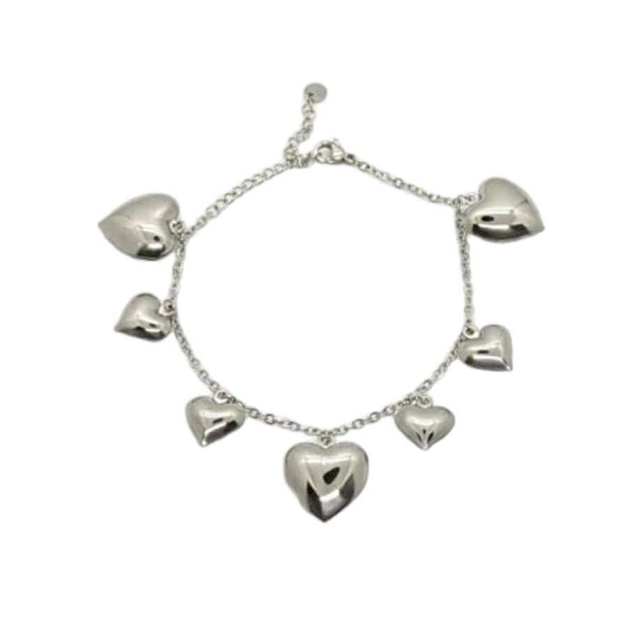 Habibi Jewels Bracciale in Acciaio da Donna con Cuori Pendenti Silver Catena a Maglia Braccialetto Chiusura Moschettone Cuore Compleanno Laurea Onomastico Festa della Mamma