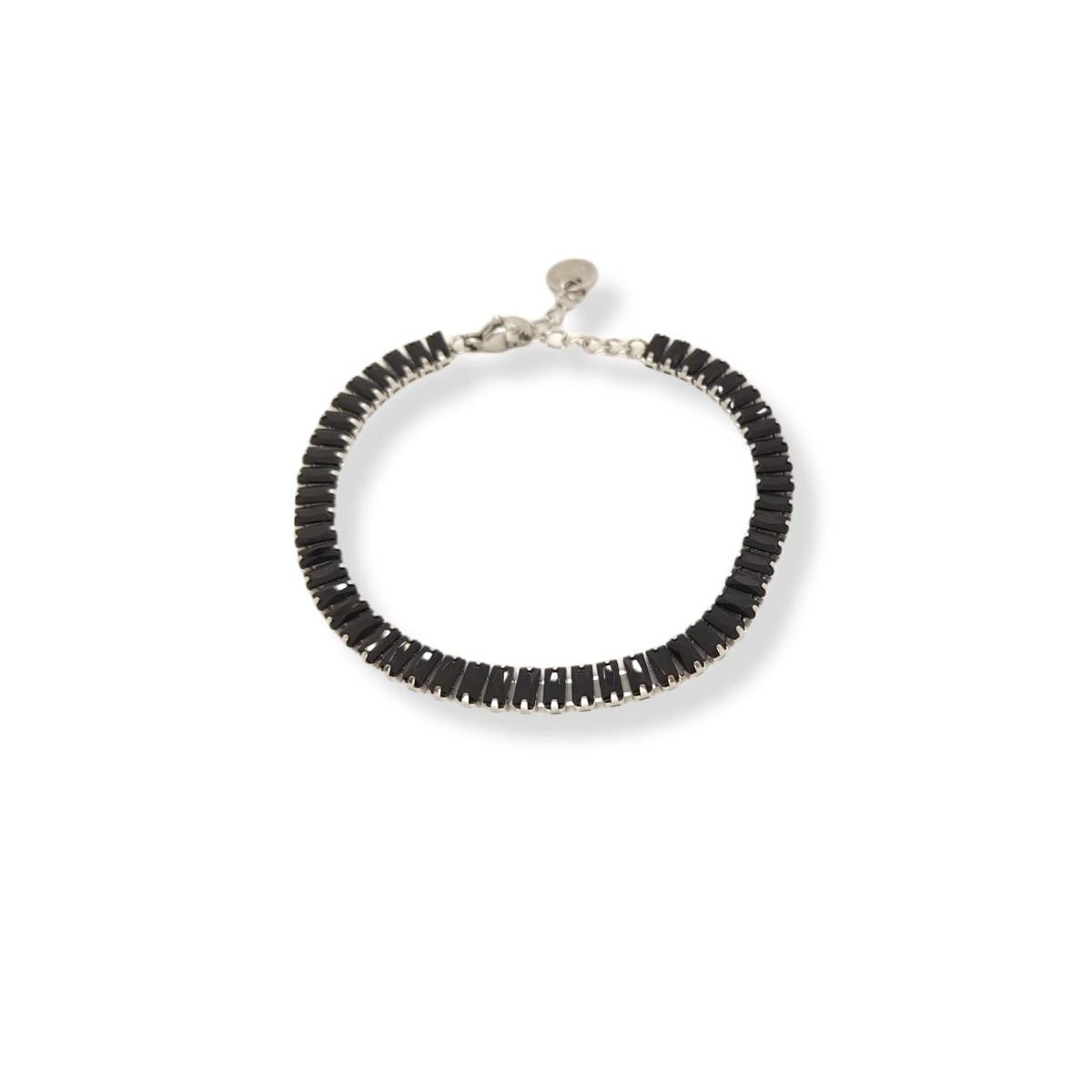 Habibi Jewels Bracciale Tennis Donna in Acciaio Strass Neri Nero regolabile Brillantini Chiusura a Moschettone Braccialetto Idea Regalo Compleanno Natale Festa della Mamma