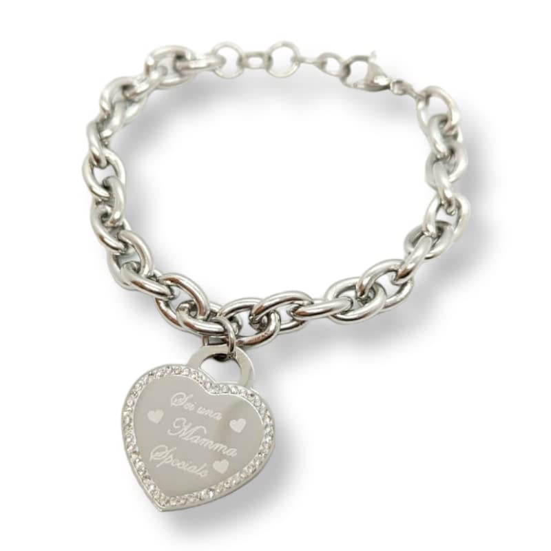 Habibi Jewels Bracciale da donna in Acciaio con Cuore Scritta Frase SEI UNA MAMMA SPECIALE Zirconi Catena a Maglia Larga Braccialetto Compleanno Laurea Onomastico Festa della Mamma Festa della Donna