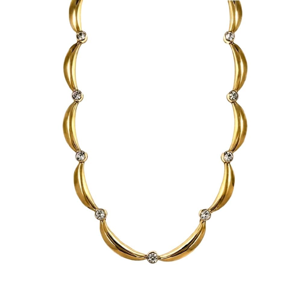 Habibi Jewels Collana Girocollo in Acciaio Gold da Donna Design Onde con Zirconi Bianchi Elegante e Versatile Regolabile Idea Regalo