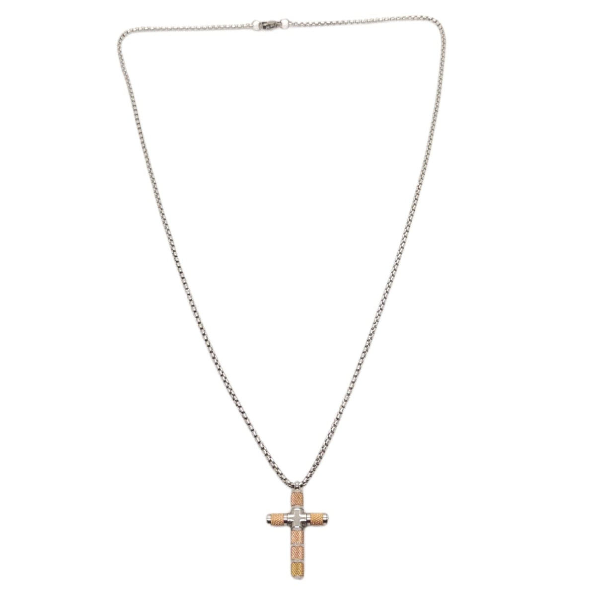 Habibi Jewels Collana Croce Acciaio Uomo Stilizzata Color Oro Rosa Rosé Catena a Maglia Festa del Papà Idea Regalo Compleanno Laurea