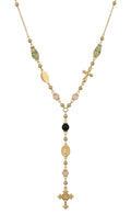 Habibi Jewels Collana Rosario da Donna in Acciaio Inossidabile Gold Dorato con Pietre Colorate e Pendente Croce, Gioiello Religioso Elegante Resistente all'Acqua