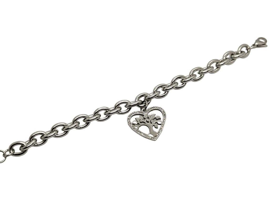 Bracciale da Donna in Acciaio con Cuore Albero della Vita Zirconi Brillantini Catena a Maglia Larga Braccialetto Compleanno Laurea Onomastico Festa della Mamma Festa della Donna Amicizia