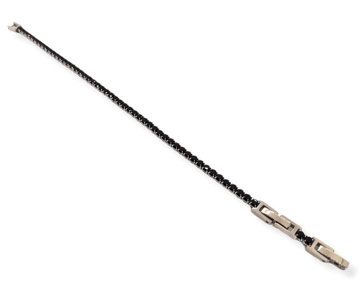 Habibi Jewels Bracciale Tennis Donna Uomo in Acciaio Nero Strass Brillantini Braccialetto Idea Regalo Compleanno Laurea