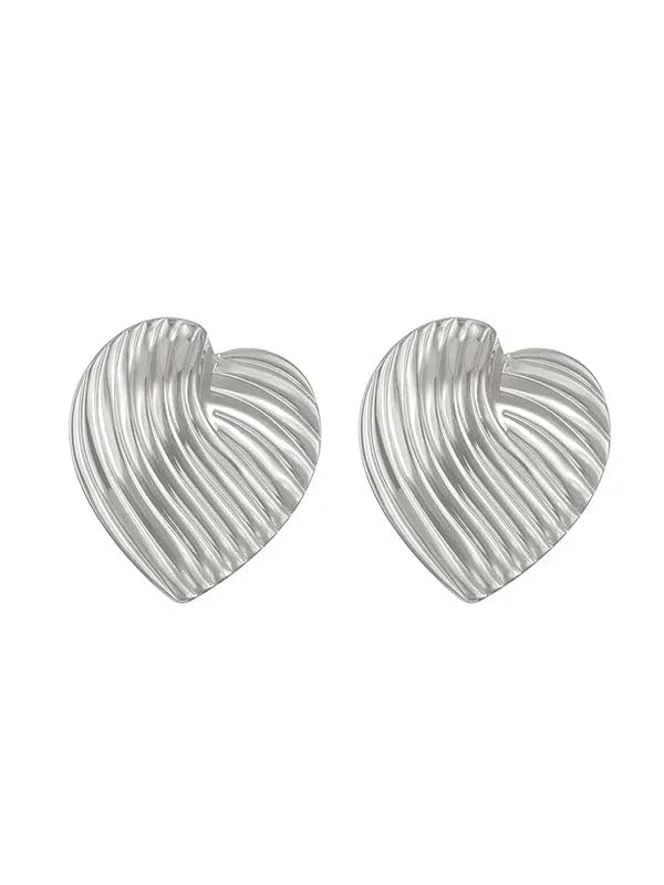 Habibi Jewels Orecchini da Donna Cuore Colore Silver Argentato in Acciaio Inossidabile modello Cuore Rigato Anallergico Idea Regalo Compleanno Laurea Festa