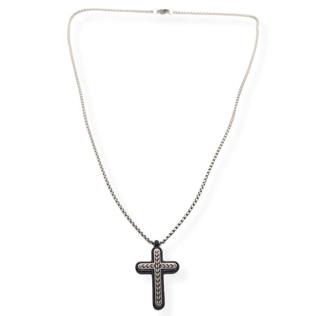 Habibi Jewels Collana Croce Acciaio Uomo Nera e Silver Catena a Maglia Veneziana Chiusura a Moschettone Idea Regalo Festa del Papà Compleanno Laurea