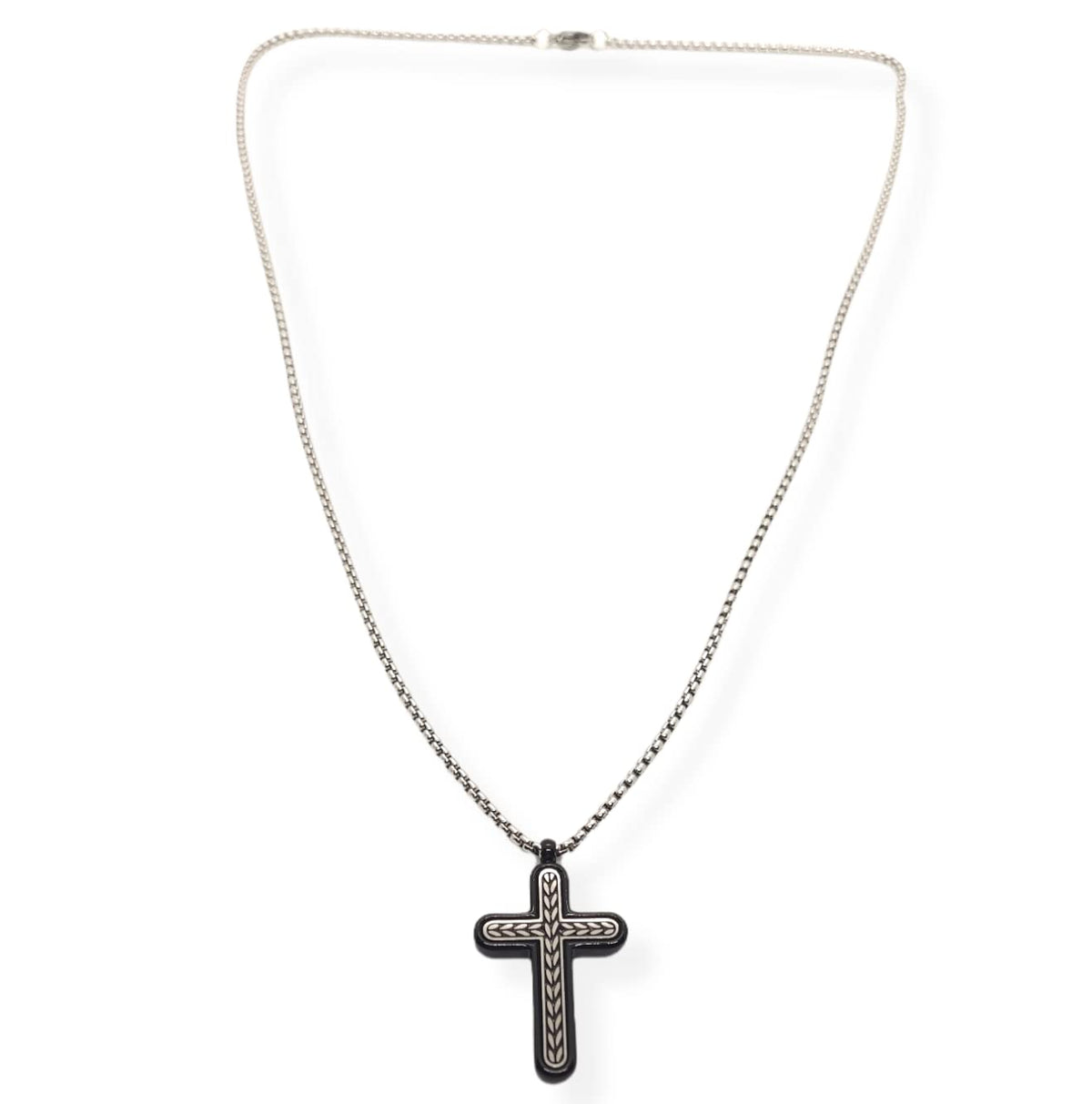 Habibi Jewels Collana Croce Acciaio Uomo Nera e Silver Catena a Maglia Veneziana Chiusura a Moschettone Idea Regalo Festa del Papà Compleanno Laurea