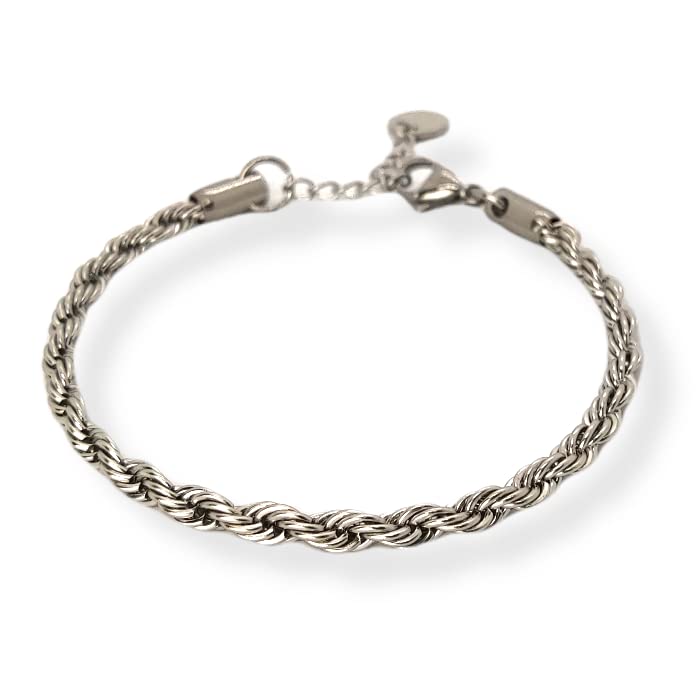 Habibi Jewels Bracciale Uomo Donna Acciaio Modello Catena Corda Intrecciata Torcion 6 mm Braccialetto Idea Regalo Festa del Papà Compleanno Laurea