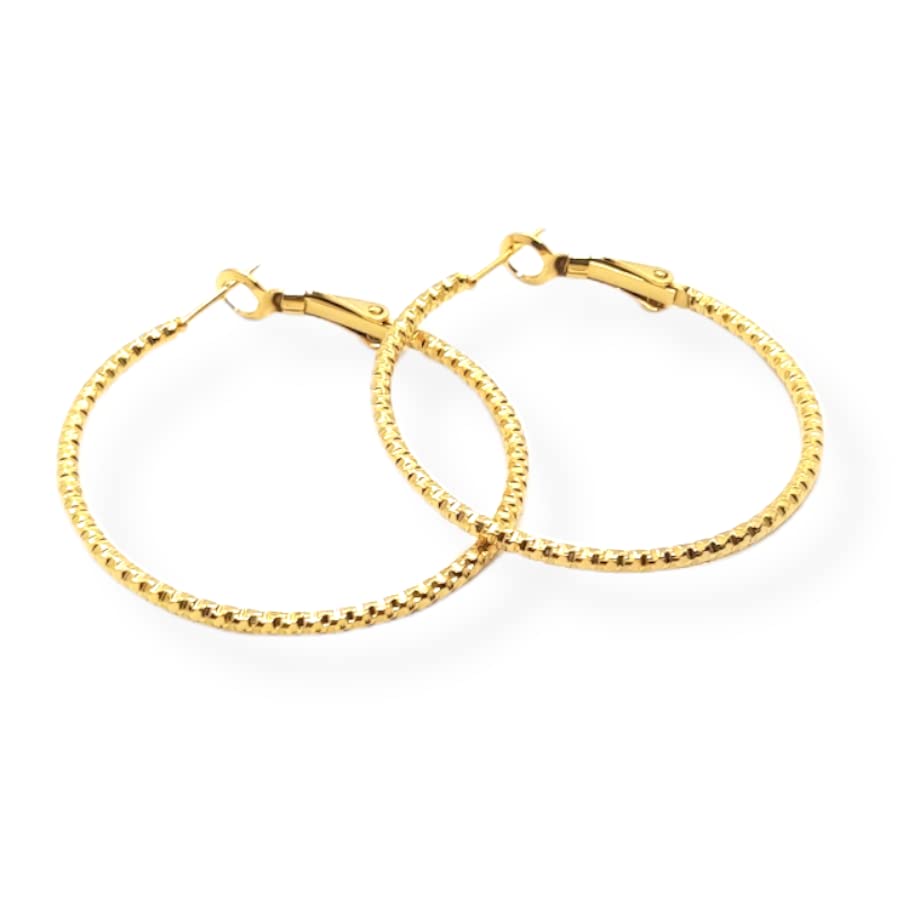 Orecchini da Donna a Cerchio in Acciaio Colore Oro Giallo Dorato modello Martellato Cerchietti Idea Regalo Compleanno Laurea Festa