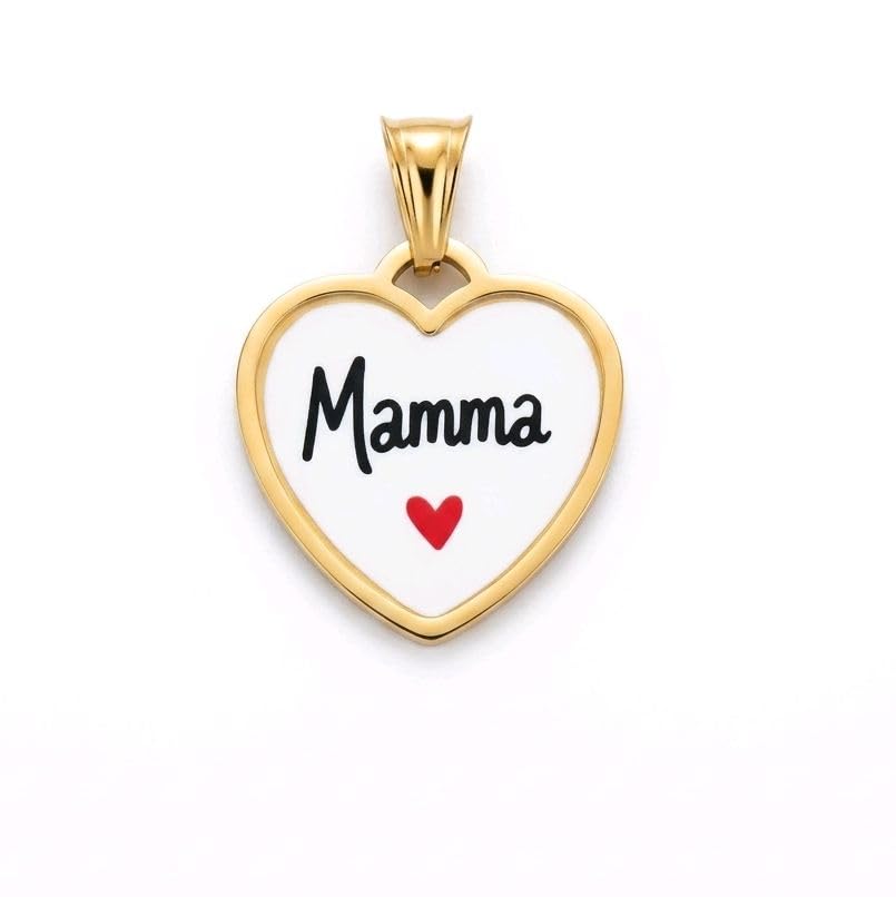 Habibi Jewels Charm Pendente Cuore in Acciaio Gold con Scritta MAMMA Elegante e Versatile per Collana Magnetica Calamita Idea Regalo