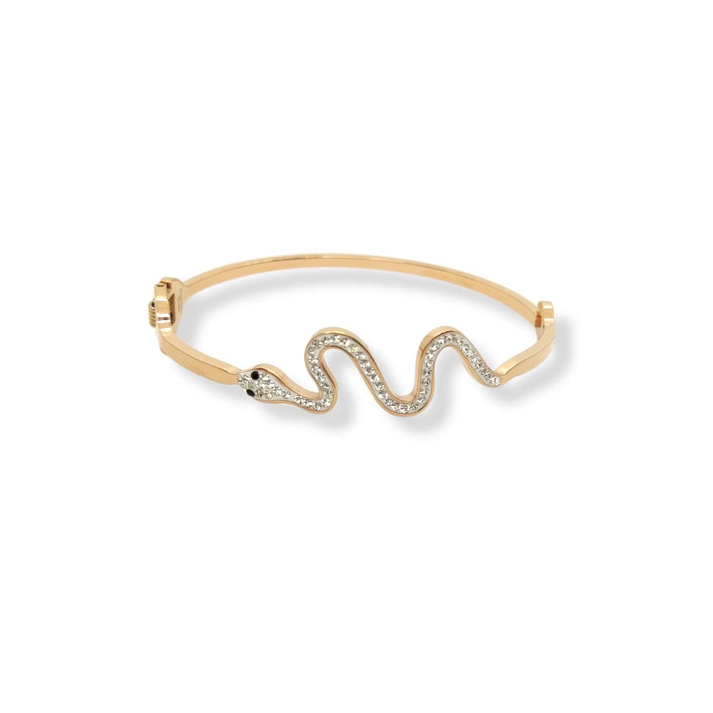 Habibi Jewels Bracciale in Acciaio Inox rigido da donna colore rosa rosé con serpente zirconi modello a manetta braccialetto ragazza bracelet for woman