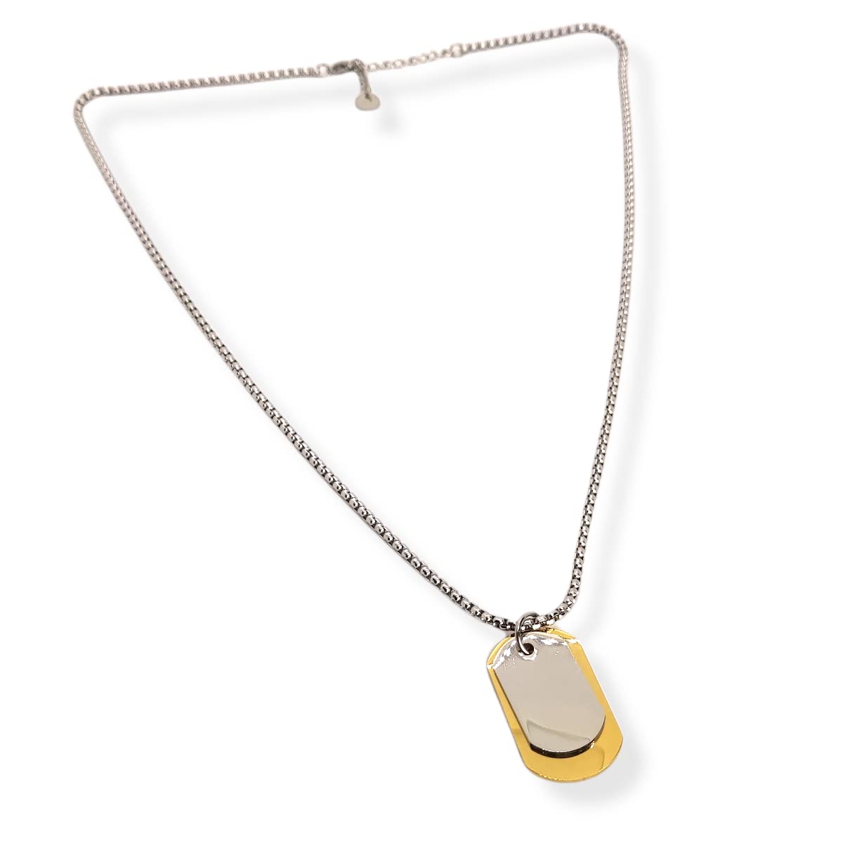 Habibi Jewels Collana in Acciaio da Uomo con Targhetta Militare Acciaio e Oro Giallo Dorata Necklace Man Targhette Piastrina Piastrine Festa del papà Regalo Compleanno Laurea Natale Onomastico