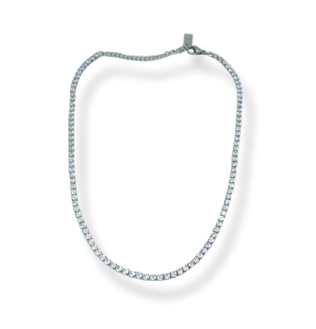 Habibi Jewels Collana Tennis Girocollo da Donna in Acciaio con Strass Bianchi Chiusura a Moschettone Lunghezza Regolabile Compleanno Festa della Mamma Natale Onomastico Festa della Donna