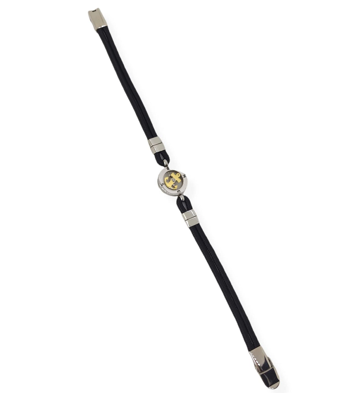 Habibi Jewels Bracciale Ancora Uomo in Acciaio e Cordino Nero con Centrale Dorata Chiusura ad Incastro Braccialetto Navy Idea Regalo Festa del Papà Compleanno Laurea