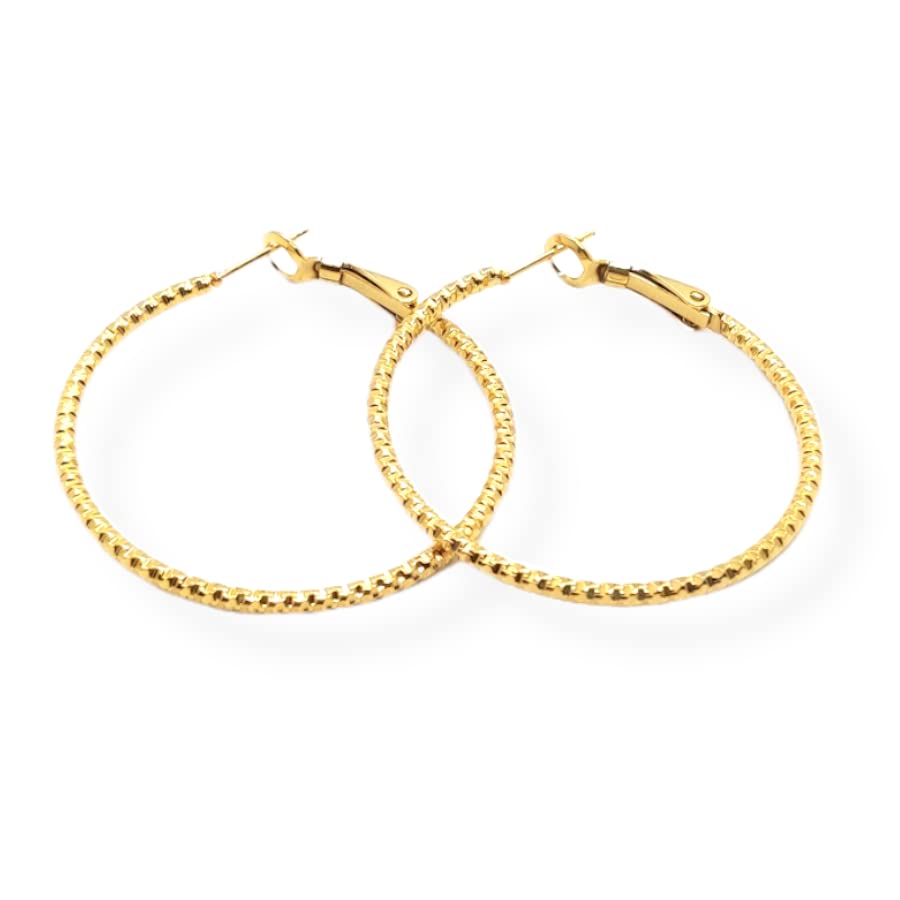 Orecchini da Donna a Cerchio in Acciaio Colore Oro Giallo Dorato modello Martellato Cerchietti Idea Regalo Compleanno Laurea Festa