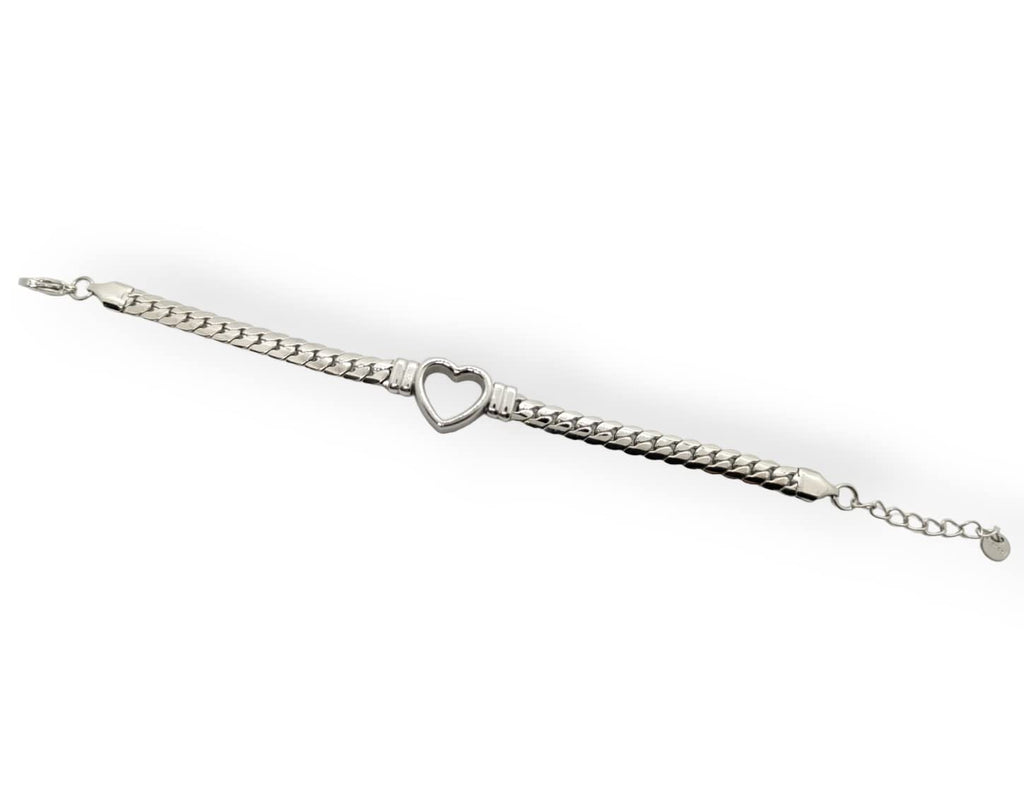Habibi Jewels Bracciale da Donna in Acciaio con Cuore Centrale Silver Catena a Maglia Cubana Regolabile Braccialetto Idea Regalo Festa della Mamma Compleanno Onomastico Natale
