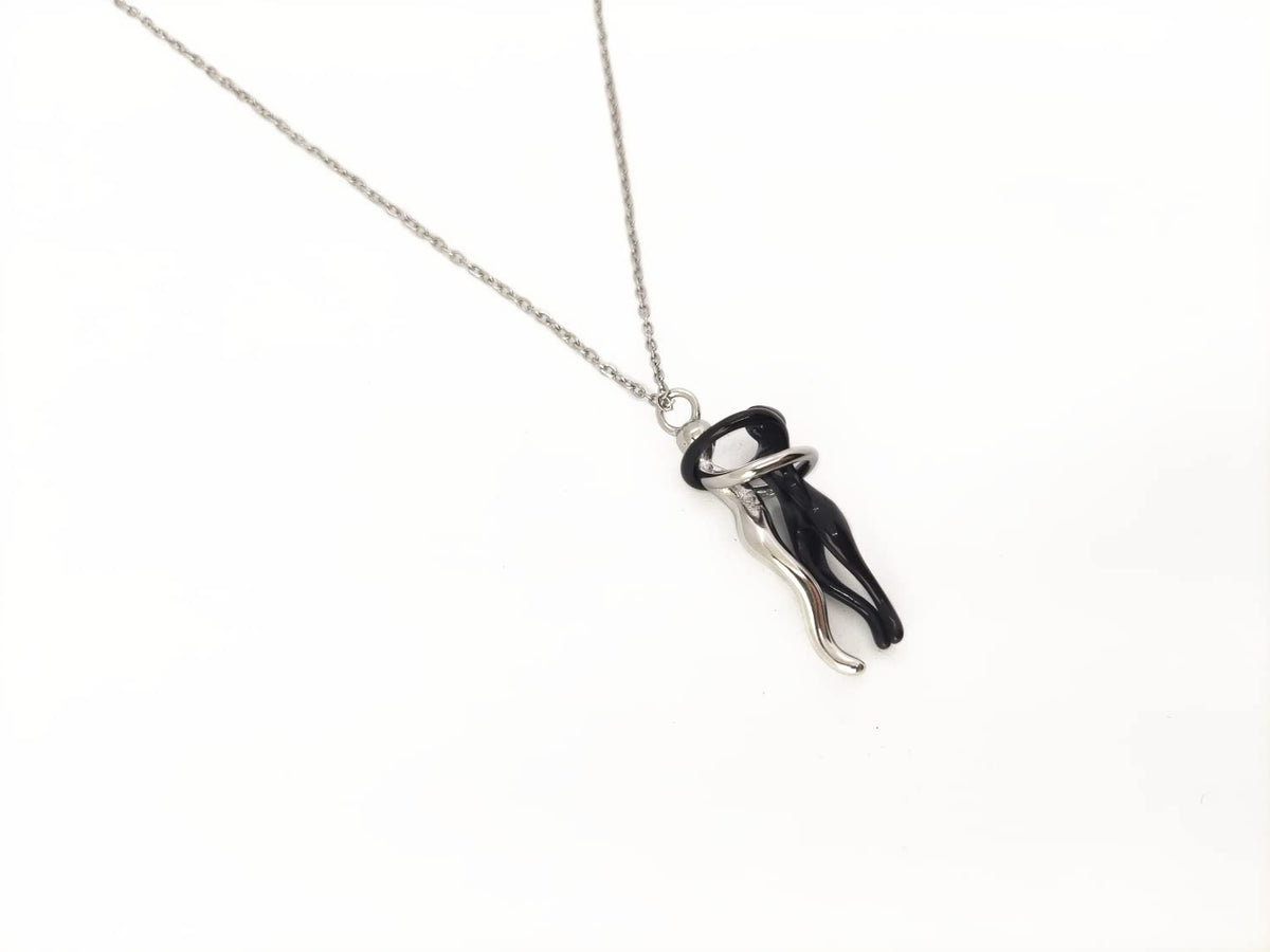 Habibi Jewels Collana da Donna in Acciaio con Ciondolo Abbraccio Innamorati Nero e Silver Lui e Lei Fidanzati Amanti Coppia Amore Amicizia Idea Regalo San Valentino Compleanno Laurea