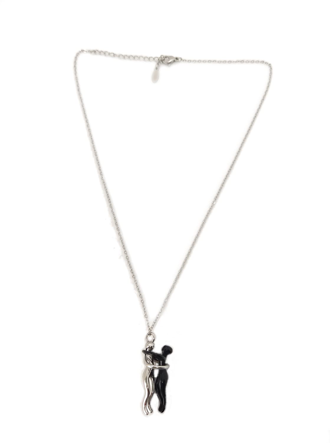 Habibi Jewels Collana da Donna in Acciaio con Ciondolo Abbraccio Innamorati Nero e Silver Lui e Lei Fidanzati Amanti Coppia Amore Amicizia Idea Regalo San Valentino Compleanno Laurea