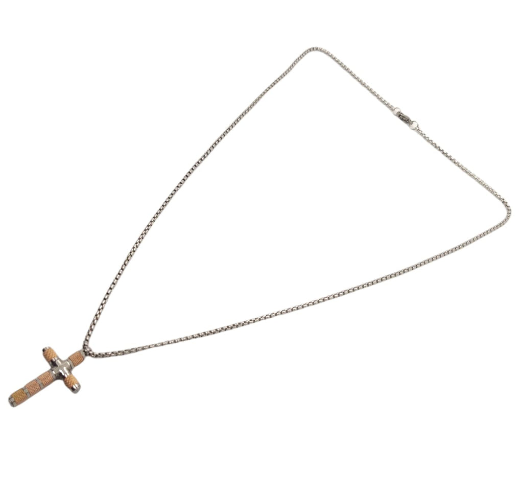 Habibi Jewels Collana Croce Acciaio Uomo Stilizzata Color Oro Rosa Rosé Catena a Maglia Festa del Papà Idea Regalo Compleanno Laurea