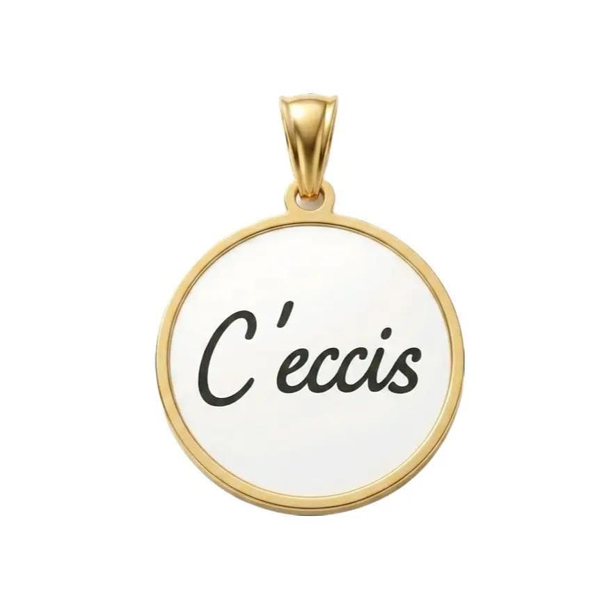 Habibi Jewels Charm Pendente in Acciaio Gold con Scritta C'ECCIS Rotondo Simpatico e Versatile per Collana Magnetica Calamita Idea Regalo
