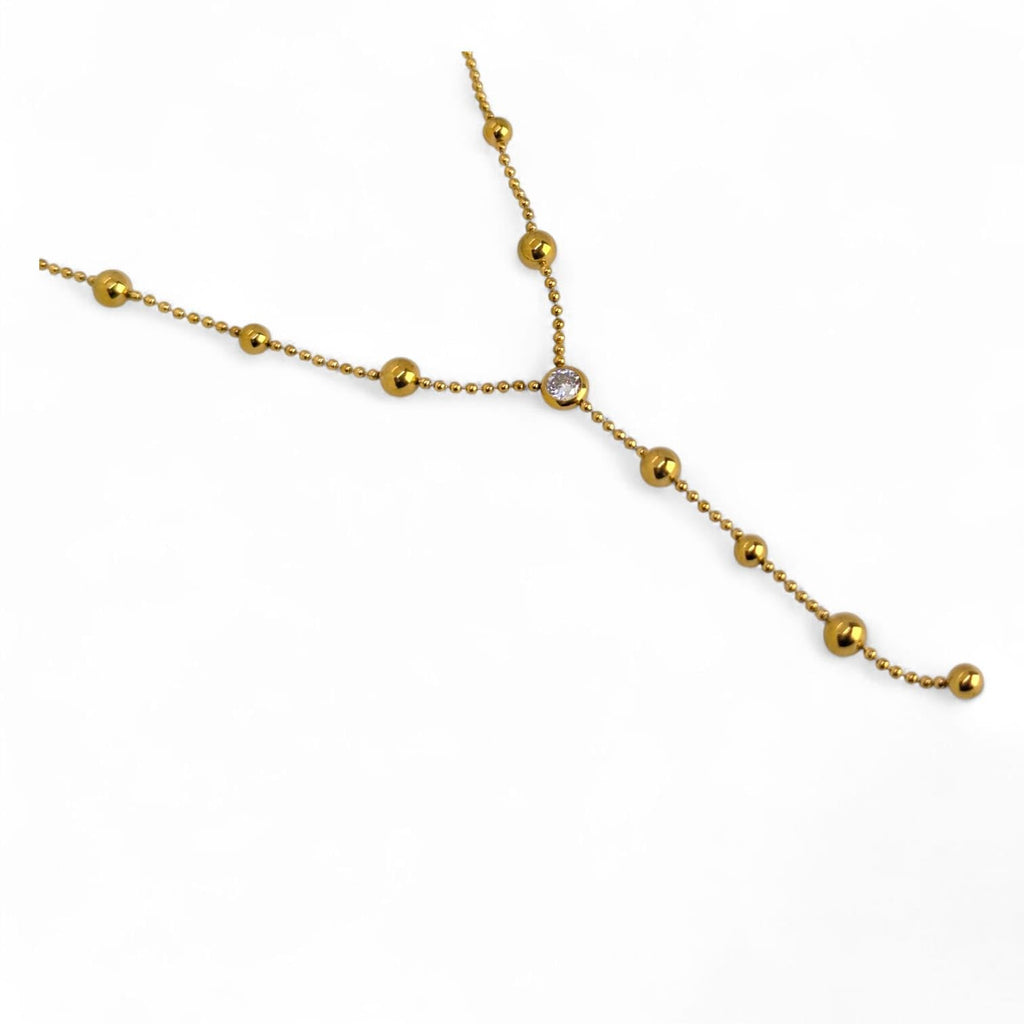 Habibi Jewels Collana da Donna in Acciaio Gold con Sfere e Punto Luce centrale Modello a Y Ideale per Occasioni Speciali Idea Regalo Ragazza Compleanno Festa della Mamma Natale