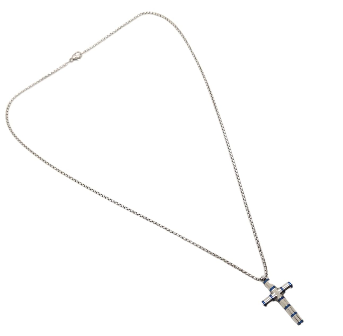 Habibi Jewels Collana Croce Acciaio Uomo Blu Lucida Catena a Maglia Festa del Papà Idea Regalo Compleanno Laurea