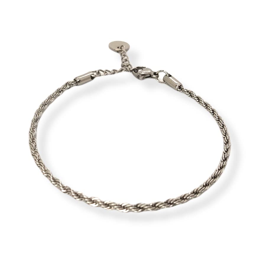 Habibi Jewels Bracciale da Uomo Donna in Acciaio Modello Catena Corda Intrecciata Torcione Braccialetto Idea Regalo Festa del Papà Compleanno Laurea