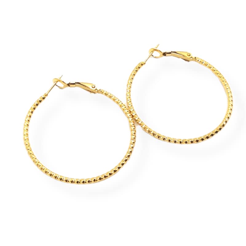 Orecchini da Donna a Cerchio in Acciaio Colore Oro Giallo Dorato modello Martellato Cerchietti Idea Regalo Compleanno Laurea Festa