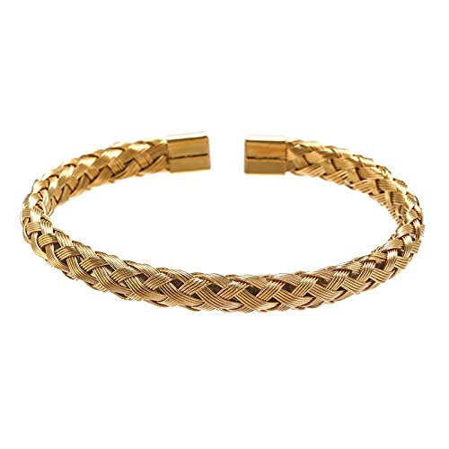 Habibi Jewels Bracciale Uomo in acciaio modello Intrecciato color giallo acciaio nero braccialetto Idea Regalo Festa del Papà Compleanno Onomastico