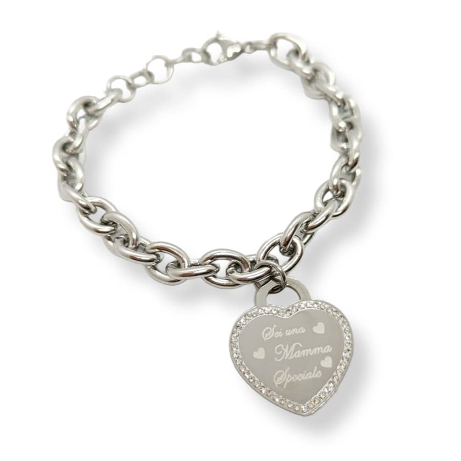 Habibi Jewels Bracciale da donna in Acciaio con Cuore Scritta Frase SEI UNA MAMMA SPECIALE Zirconi Catena a Maglia Larga Braccialetto Compleanno Laurea Onomastico Festa della Mamma Festa della Donna