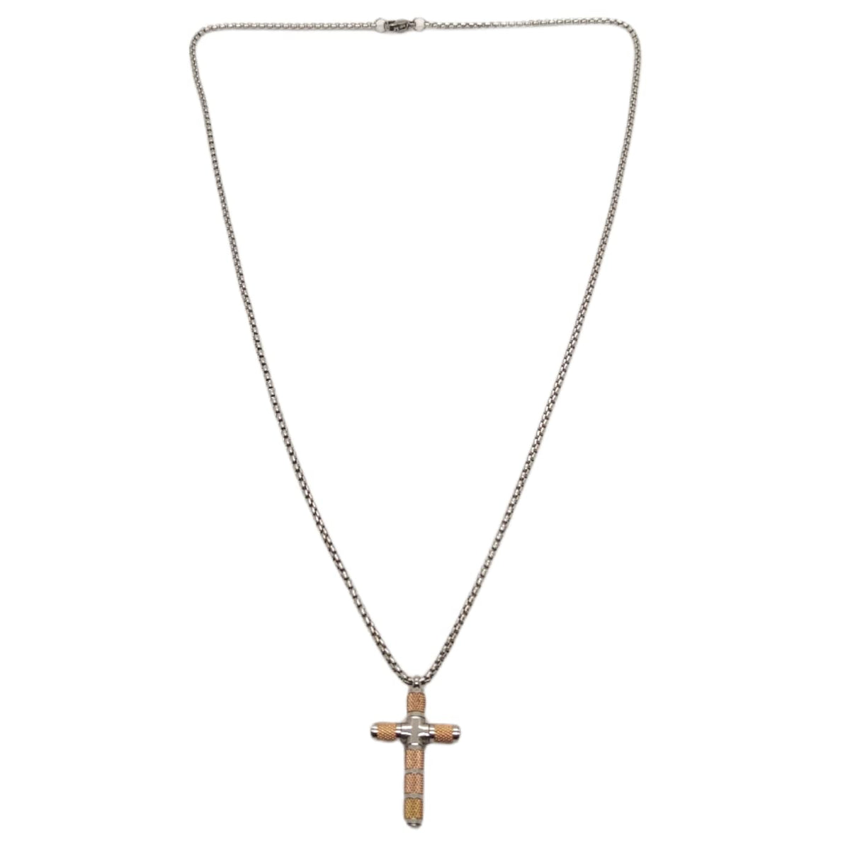 Habibi Jewels Collana Croce Acciaio Uomo Stilizzata Color Oro Rosa Rosé Catena a Maglia Festa del Papà Idea Regalo Compleanno Laurea