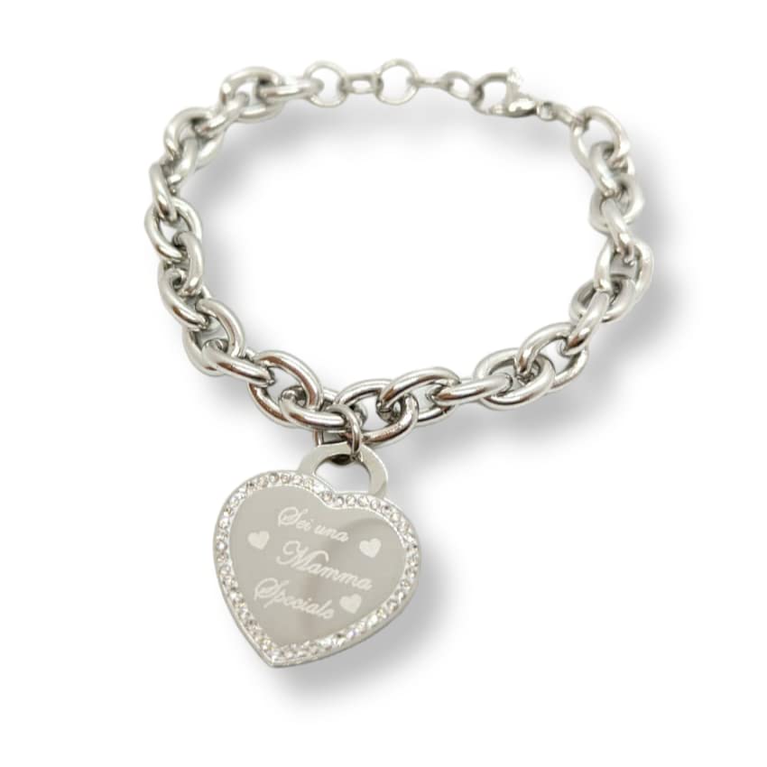 Habibi Jewels Bracciale da donna in Acciaio con Cuore Scritta Frase SEI UNA MAMMA SPECIALE Zirconi Catena a Maglia Larga Braccialetto Compleanno Laurea Onomastico Festa della Mamma Festa della Donna