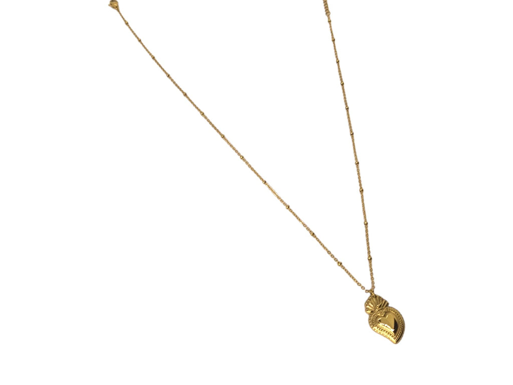 Habibi Jewels Collana Sacro Cuore da Donna in Acciaio Color Oro Giallo Gold Dorata con Ciondolo Ex Voto Catenina Pallinata Compleanno Festa della Mamma Natale