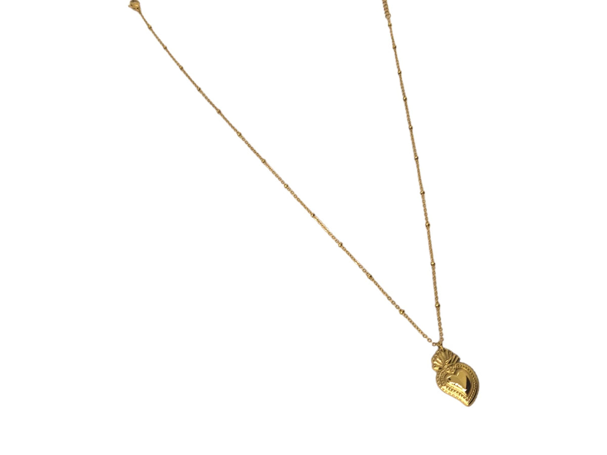 Habibi Jewels Collana Sacro Cuore da Donna in Acciaio Color Oro Giallo Gold Dorata con Ciondolo Ex Voto Catenina Pallinata Compleanno Festa della Mamma Natale