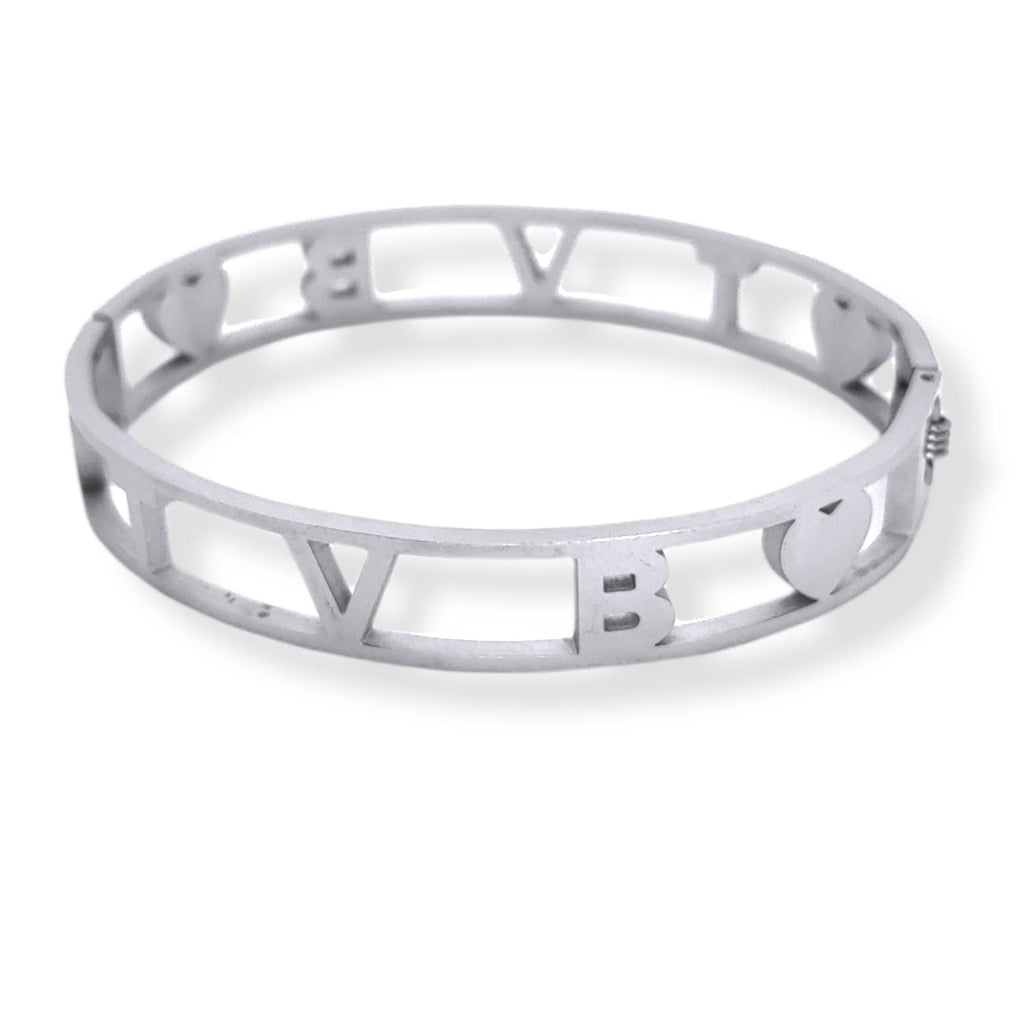 Bracciale Ti Voglio Bene Frase Donna Acciaio Modello Rigido con Scritta TVB e Zirconi Bianchi Braccialetto Scritta Bracelet for woman Regalo Festa della mamma Laurea Compleanno Chiusura a Manetta