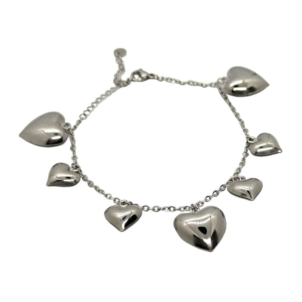 Habibi Jewels Bracciale in Acciaio da Donna con Cuori Pendenti Silver Catena a Maglia Braccialetto Chiusura Moschettone Cuore Compleanno Laurea Onomastico Festa della Mamma