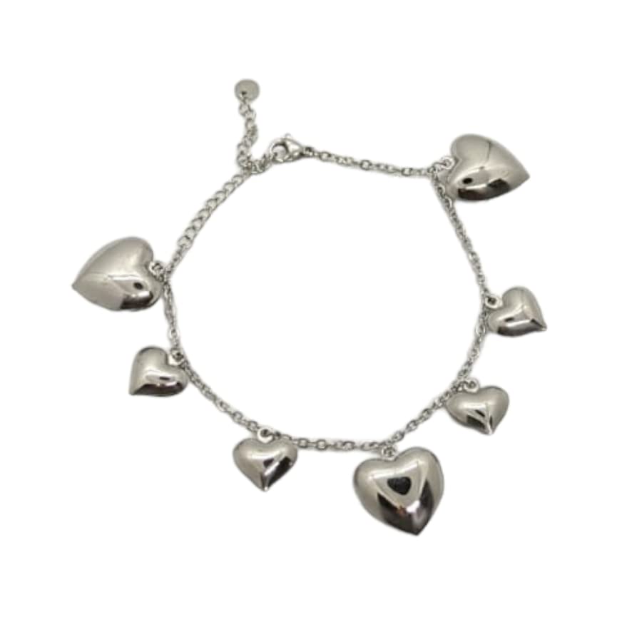 Habibi Jewels Bracciale in Acciaio da Donna con Cuori Pendenti Silver Catena a Maglia Braccialetto Chiusura Moschettone Cuore Compleanno Laurea Onomastico Festa della Mamma