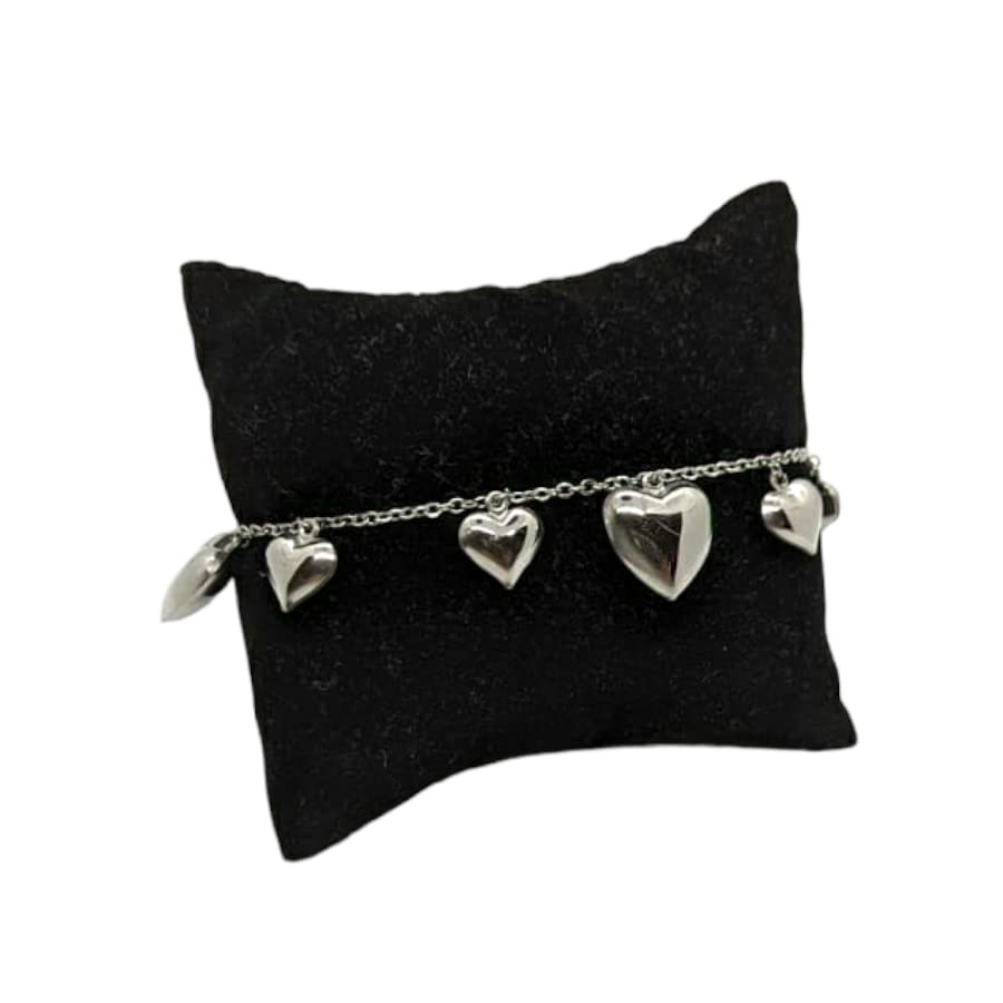 Habibi Jewels Bracciale in Acciaio da Donna con Cuori Pendenti Silver Catena a Maglia Braccialetto Chiusura Moschettone Cuore Compleanno Laurea Onomastico Festa della Mamma