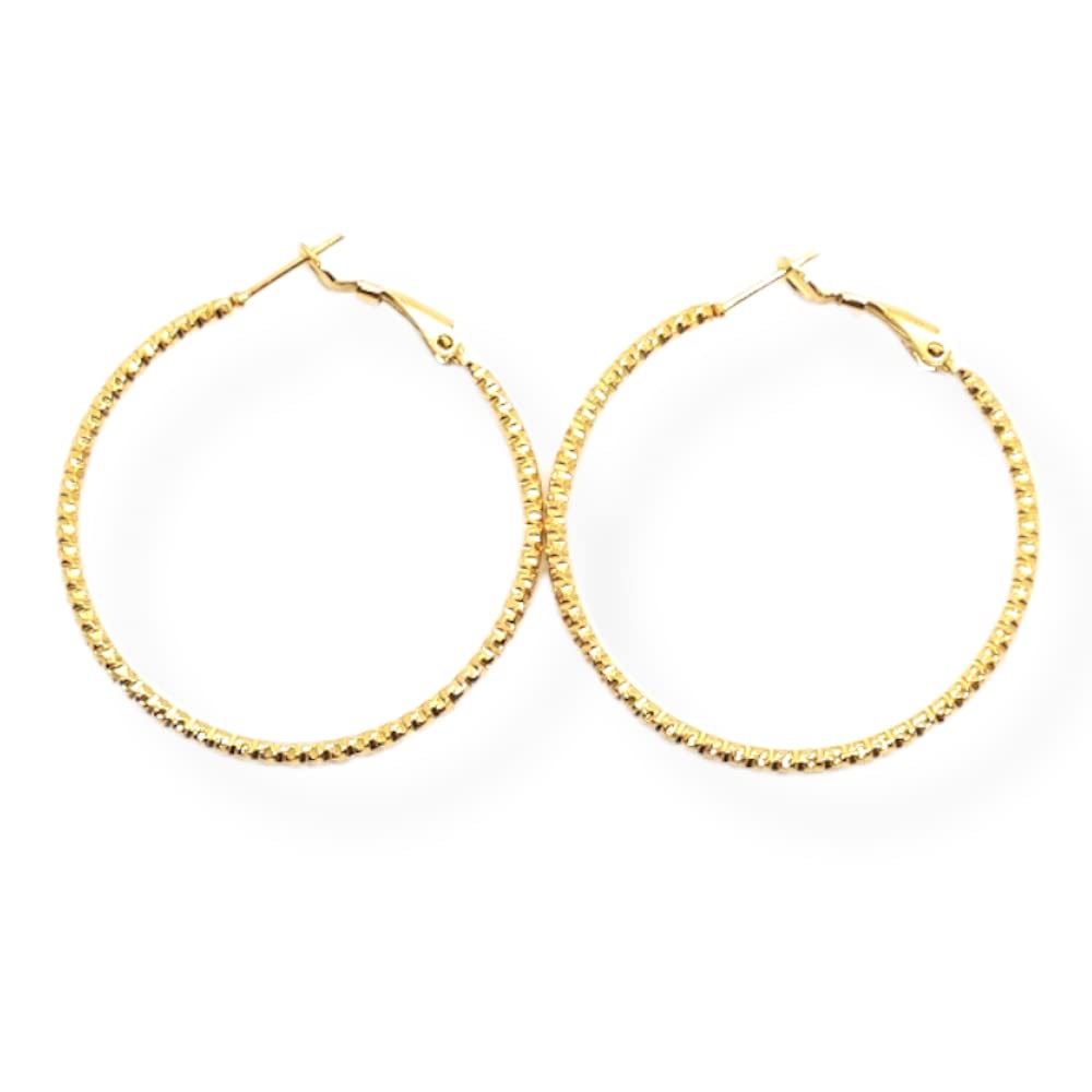 Orecchini da Donna a Cerchio in Acciaio Colore Oro Giallo Dorato modello Martellato Cerchietti Idea Regalo Compleanno Laurea Festa
