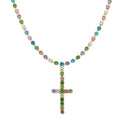 Habibi Jewels Collana da Donna in Acciaio Gold Modello Tennis con Croce e Pietre Multicolore Lunga 50 cm Elegante e Versatile Dorata Idea Regalo