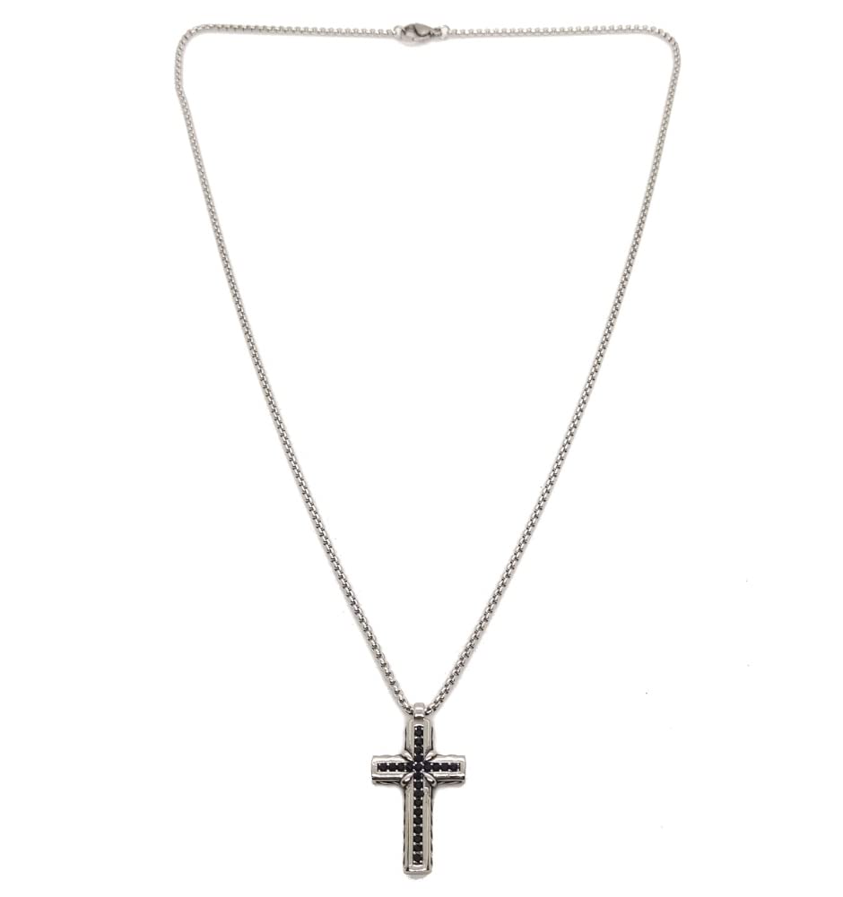 Habibi Jewels Collana Croce Acciaio Uomo Nera Catena a Maglia Veneziana Chiusura a Moschettone Idea Regalo Festa del Papà Compleanno Laurea