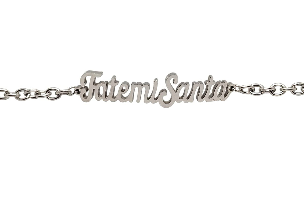 Habibi Jewels Bracciale in Acciaio da Donna con scritta FATEMI SANTA Silver Catena a Maglie Braccialetto Chiusura Moschettone Compleanno Laurea Onomastico Festa della Mamma Festa della Donna