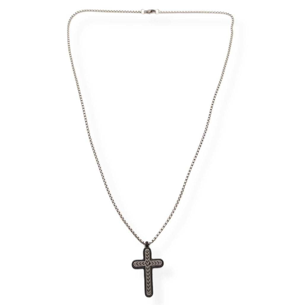 Habibi Jewels Collana Croce Acciaio Uomo Nera e Silver Catena a Maglia Veneziana Chiusura a Moschettone Idea Regalo Festa del Papà Compleanno Laurea
