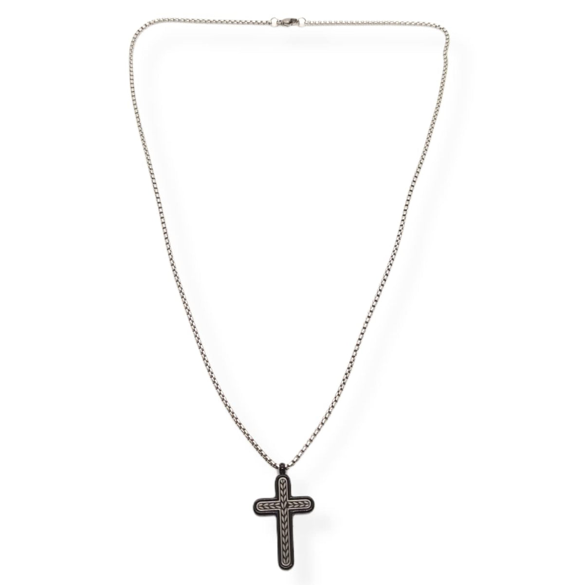 Habibi Jewels Collana Croce Acciaio Uomo Nera e Silver Catena a Maglia Veneziana Chiusura a Moschettone Idea Regalo Festa del Papà Compleanno Laurea