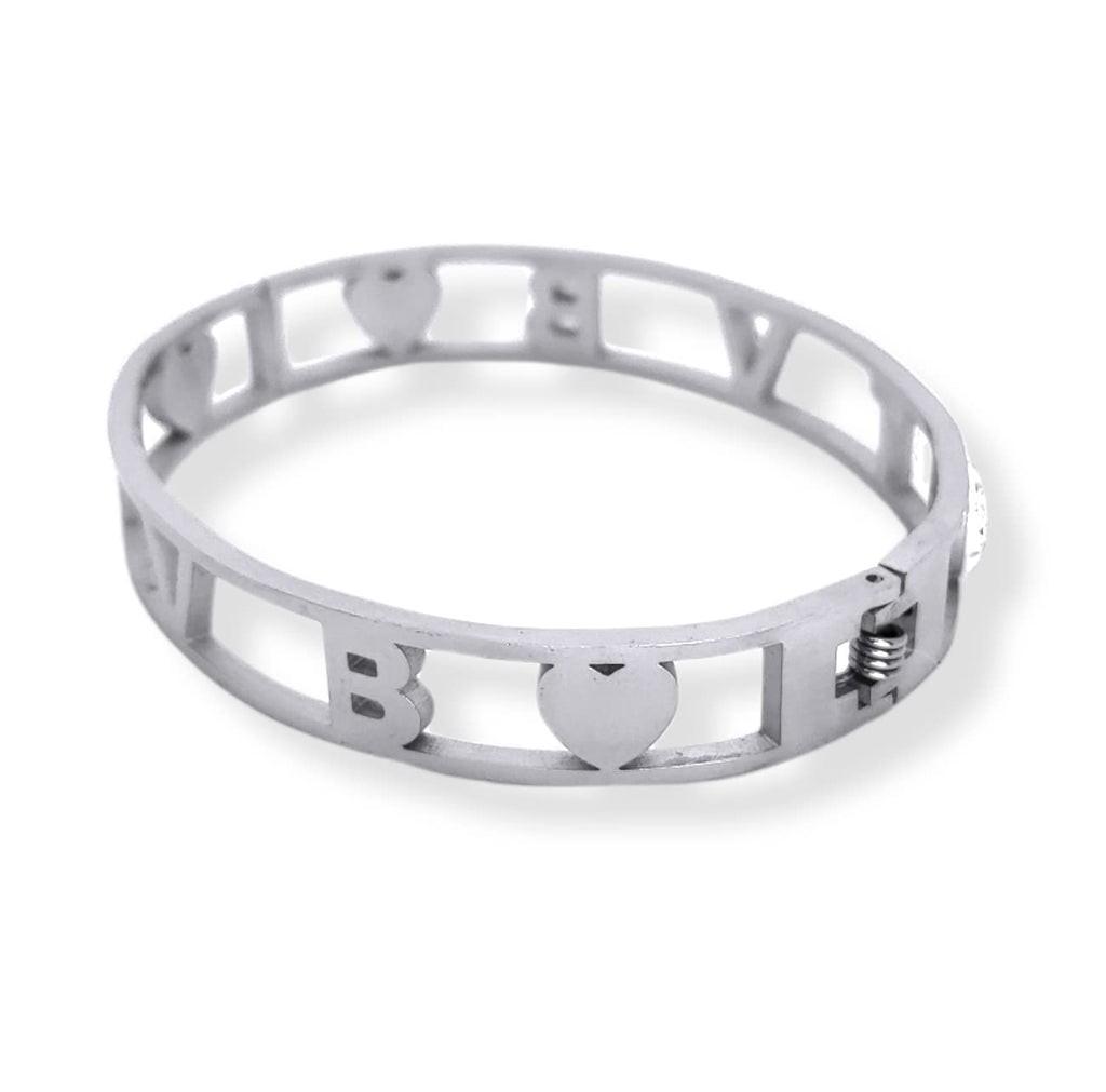 Bracciale Ti Voglio Bene Frase Donna Acciaio Modello Rigido con Scritta TVB e Zirconi Bianchi Braccialetto Scritta Bracelet for woman Regalo Festa della mamma Laurea Compleanno Chiusura a Manetta