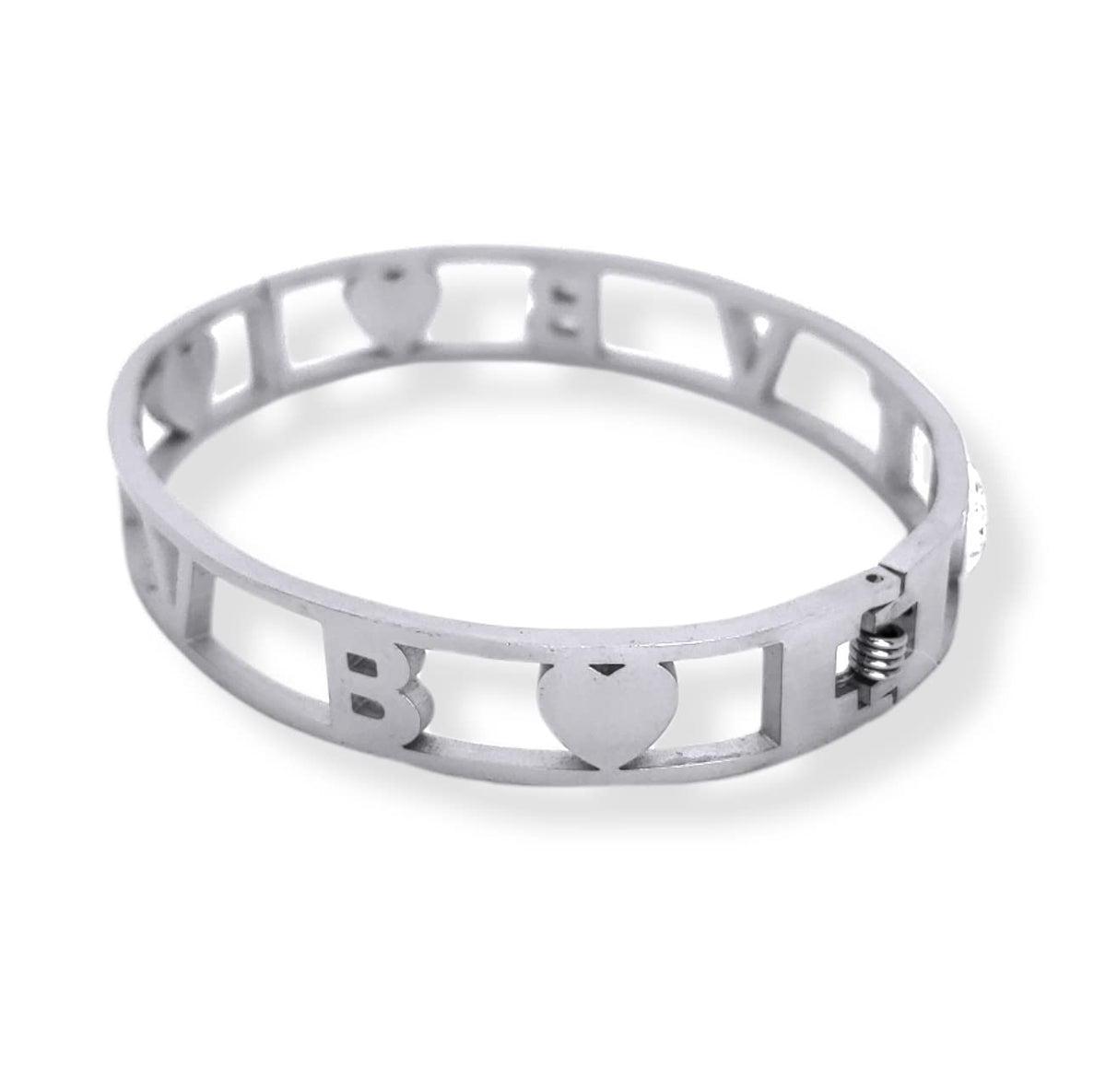 Bracciale Ti Voglio Bene Frase Donna Acciaio Modello Rigido con Scritta TVB e Zirconi Bianchi Braccialetto Scritta Bracelet for woman Regalo Festa della mamma Laurea Compleanno Chiusura a Manetta